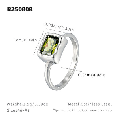 Adjustable Square Green Zircon Ring