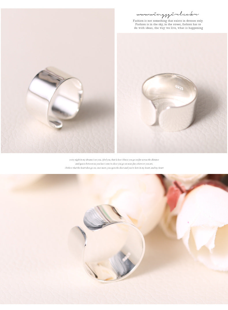 Adjustable Sterling Silver Open Ring Glossy Minimalist Jewelry