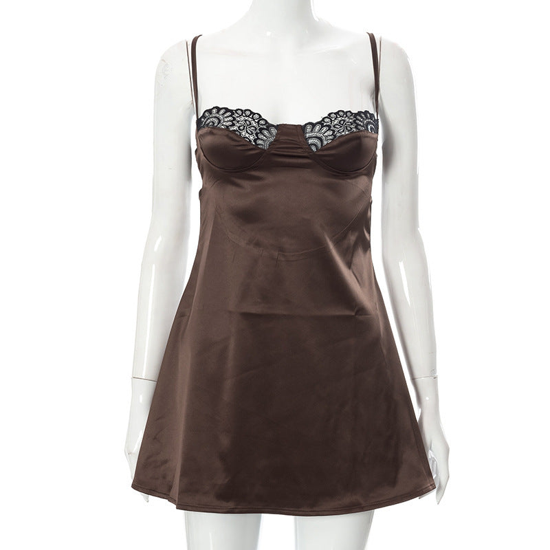 Adjustable Strap Backless Lace Dress