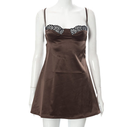 Adjustable Strap Backless Lace Dress