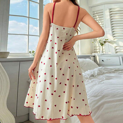 Adjustable Strap Heart Print Camisole Nightdress