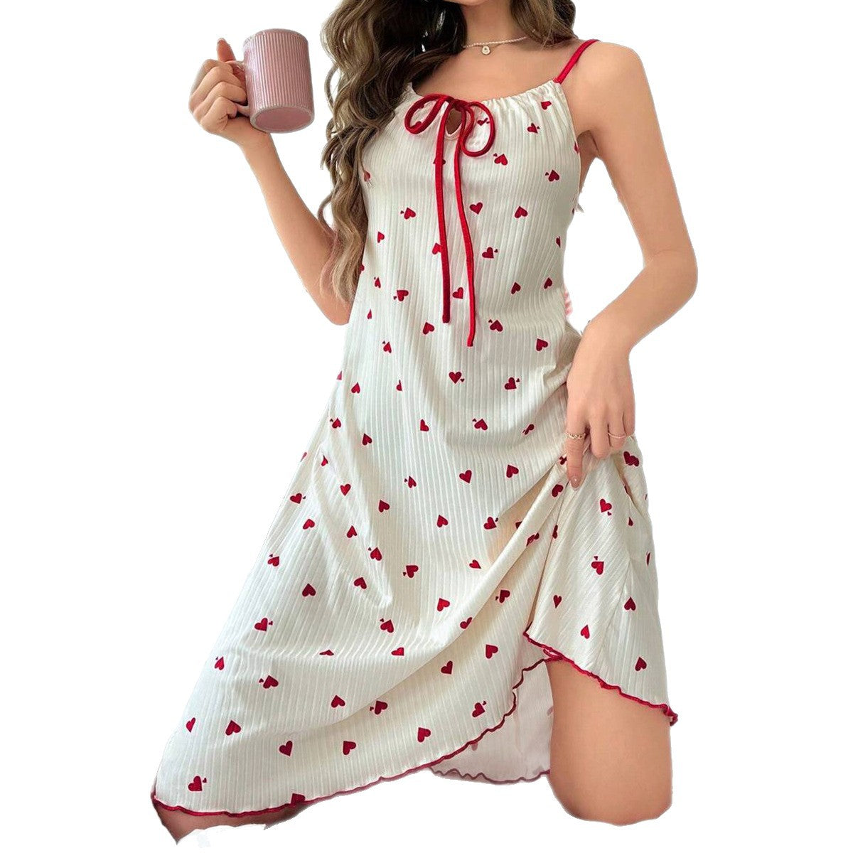 Adjustable Strap Heart Print Camisole Nightdress