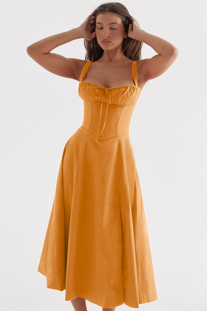 Adjustable Strap Ramie Long Dress