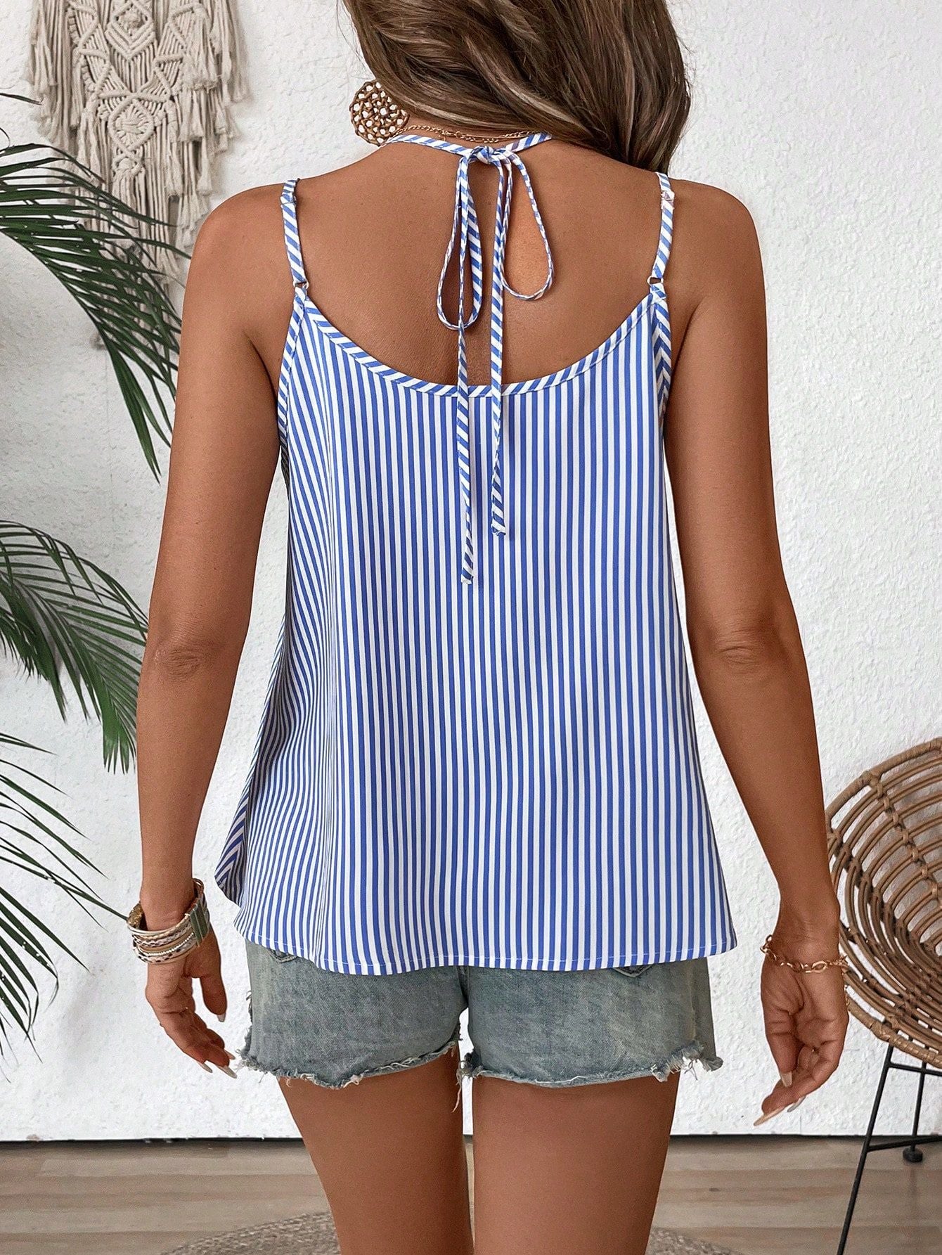 Adjustable Strap Striped Blouse