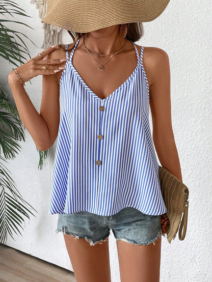 Adjustable Strap Striped Blouse