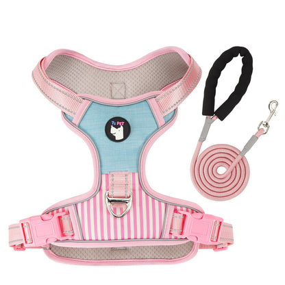 Adjustable Striped Dog Harness with Leash