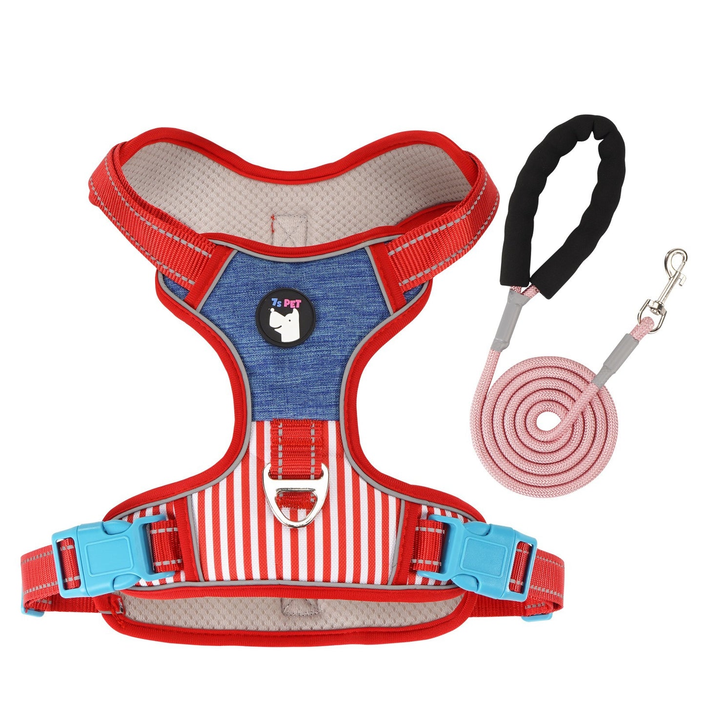 Adjustable Striped Dog Harness with Leash