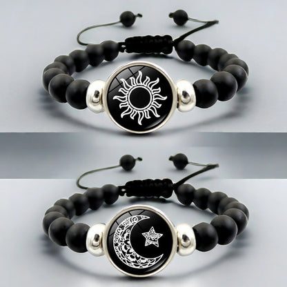 Adjustable Sun Moon Gemstone Beaded Bracelet