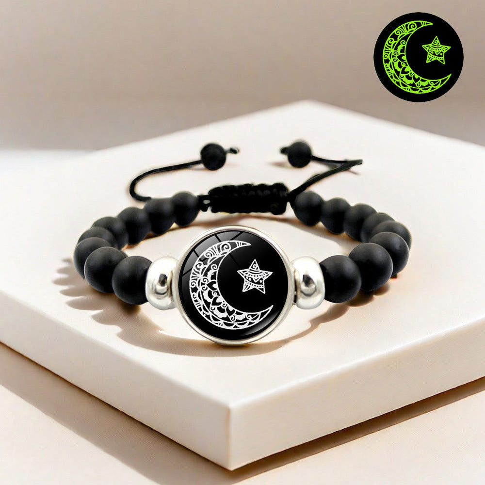 Adjustable Sun Moon Gemstone Beaded Bracelet