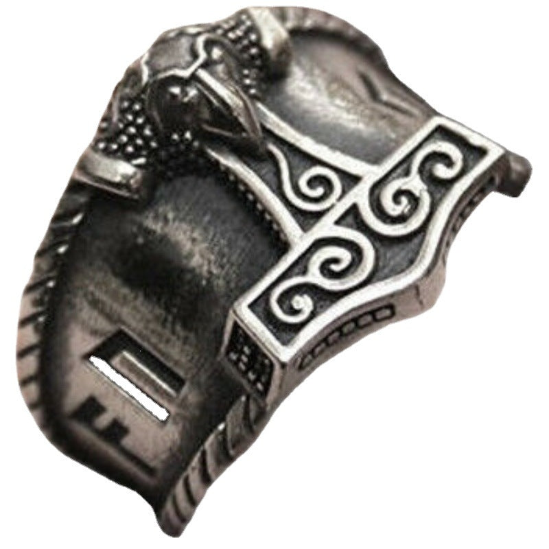 Adjustable Thor Hammer Rune Ring