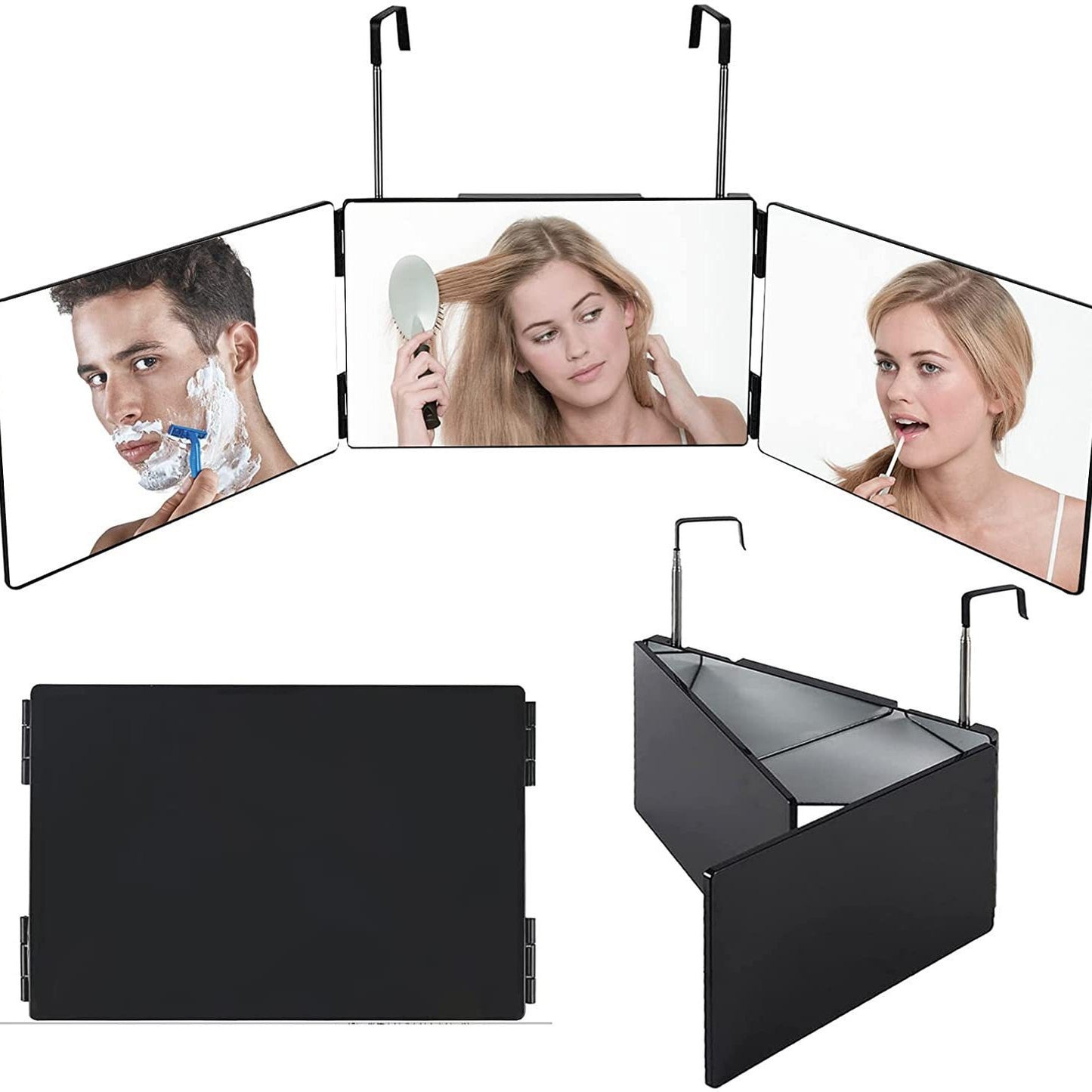 Adjustable Three-Way LED Makeup Mirror with Hanging Hook