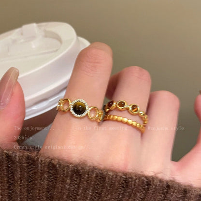 Adjustable Tiger Eye Stone Open Ring