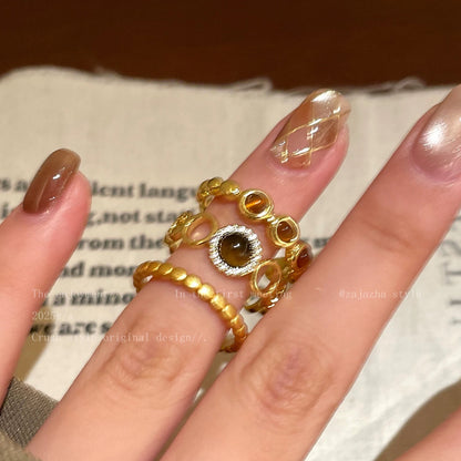 Adjustable Tiger Eye Stone Open Ring