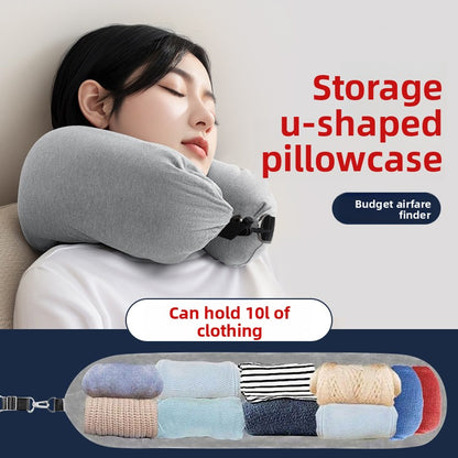 Adjustable U-Shaped Travel Pillow with Storage