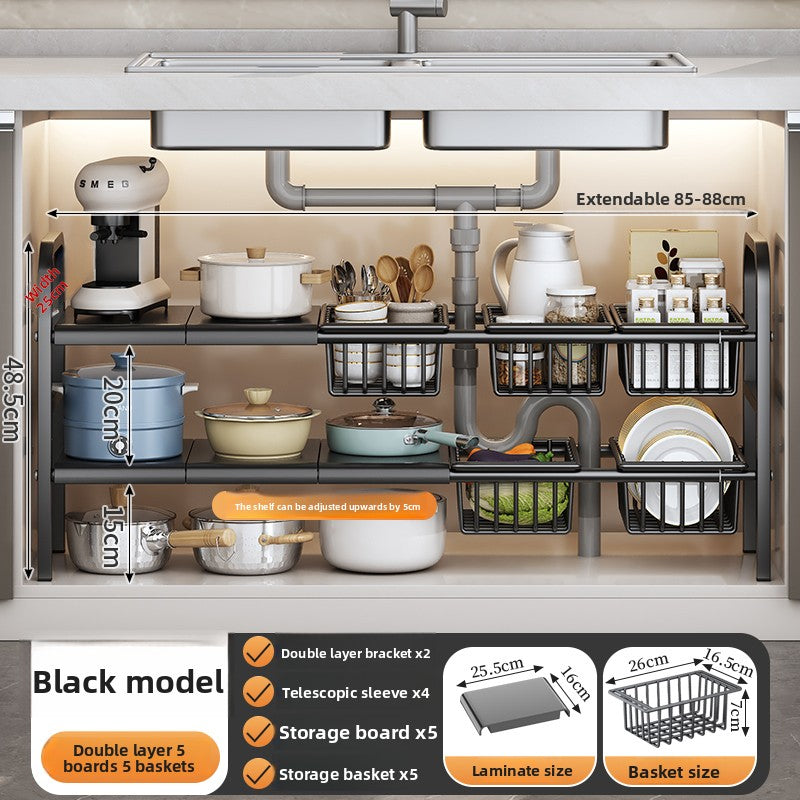Adjustable Under Sink Storage Rack with Mesh Baskets
