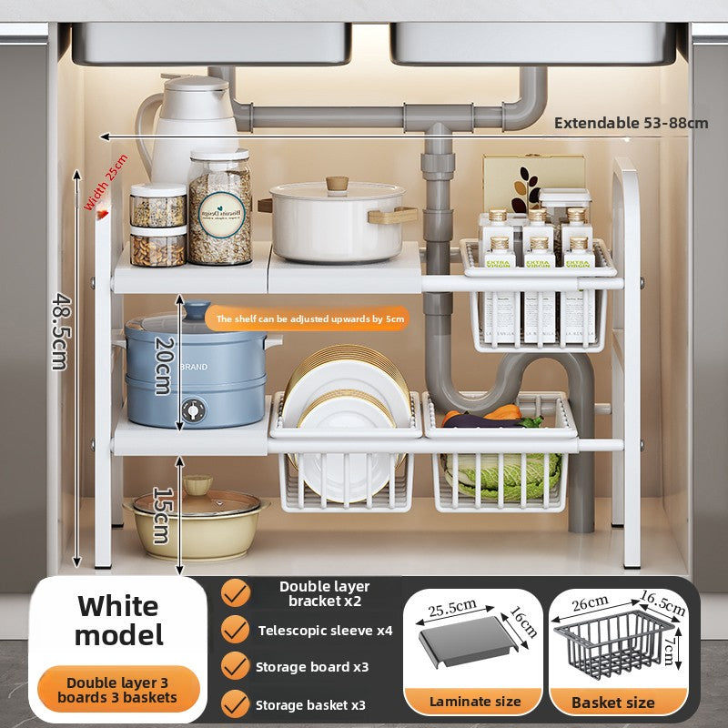 Adjustable Under Sink Storage Rack with Mesh Baskets