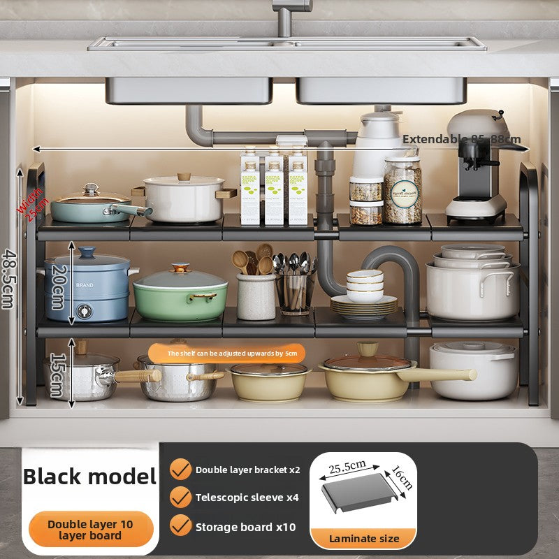 Adjustable Under Sink Storage Rack with Mesh Baskets