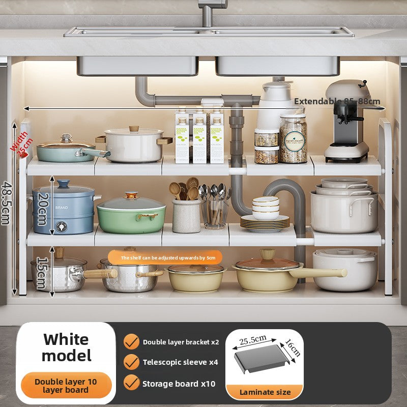 Adjustable Under Sink Storage Rack with Mesh Baskets