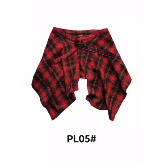 Adjustable Waist Tie Plaid Skirt