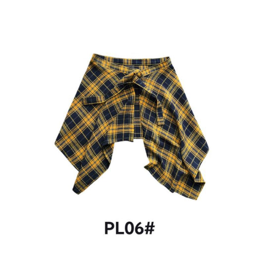 Adjustable Waist Tie Plaid Skirt