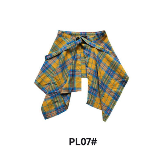 Adjustable Waist Tie Plaid Skirt