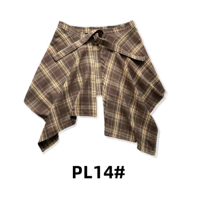 Adjustable Waist Tie Plaid Skirt