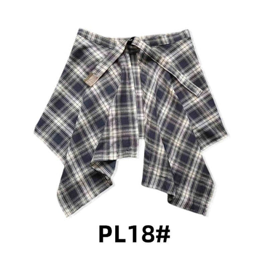 Adjustable Waist Tie Plaid Skirt