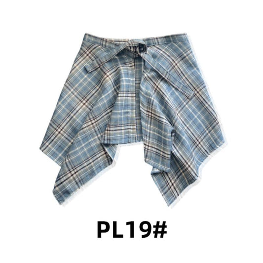 Adjustable Waist Tie Plaid Skirt
