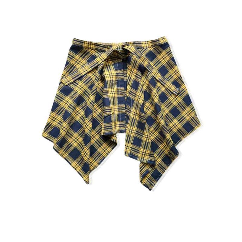Adjustable Waist Tie Plaid Skirt