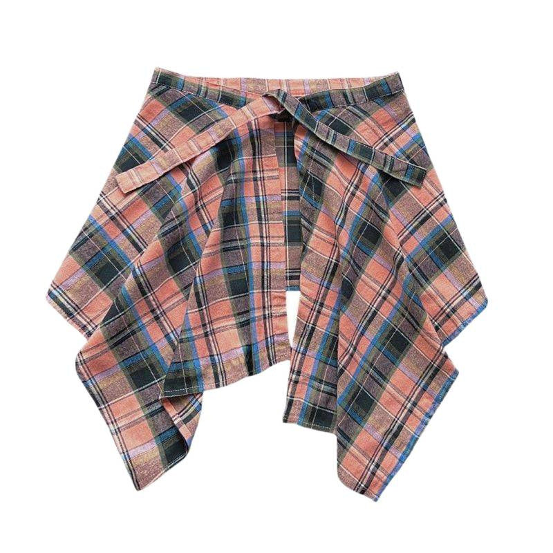 Adjustable Waist Tie Plaid Skirt