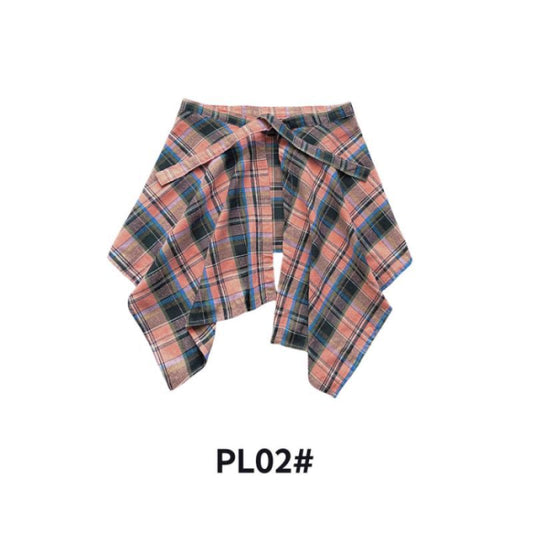 Adjustable Waist Tie Plaid Skirt