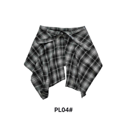 Adjustable Waist Tie Plaid Skirt