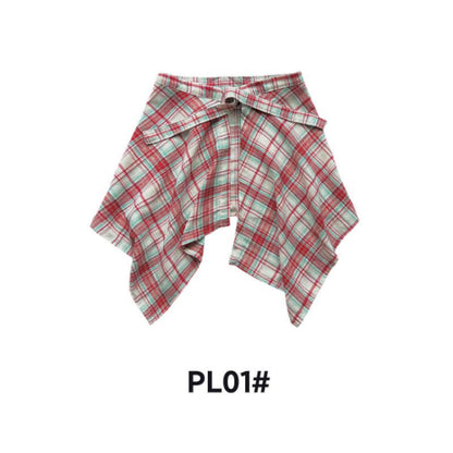 Adjustable Waist Tie Plaid Skirt