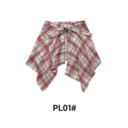 Adjustable Waist Tie Plaid Skirt