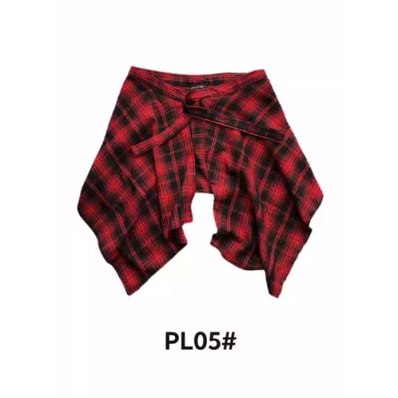 Adjustable Waist Tie Plaid Skirt