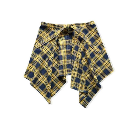 Adjustable Waist Tie Plaid Skirt