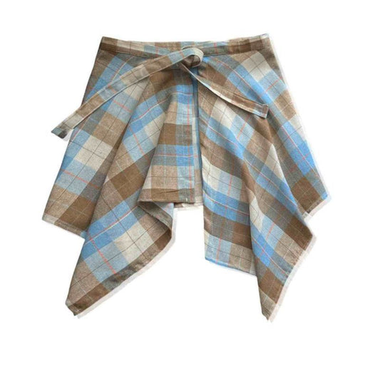Adjustable Waist Tie Plaid Skirt