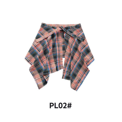 Adjustable Waist Tie Plaid Skirt