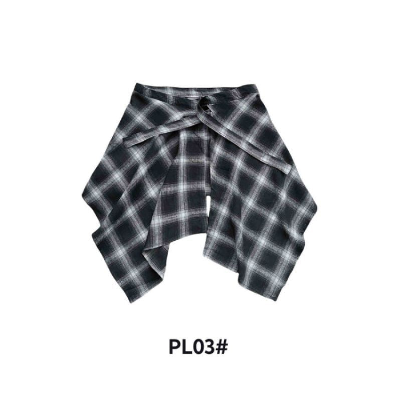 Adjustable Waist Tie Plaid Skirt