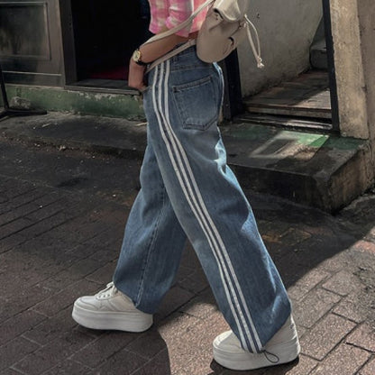 Adjustable Waist Wide Leg Denim Pants