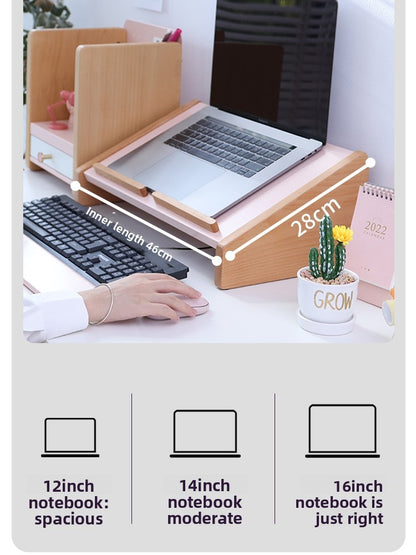 Adjustable Wooden Laptop Stand with Storage Drawer