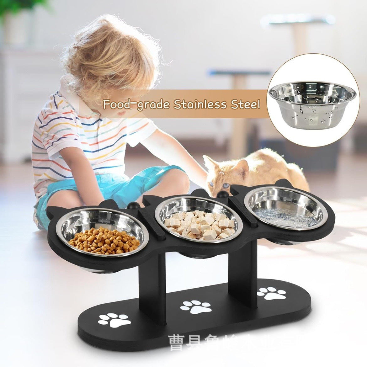 Adjustable Wooden Pet Bowl Rack Feeding Station