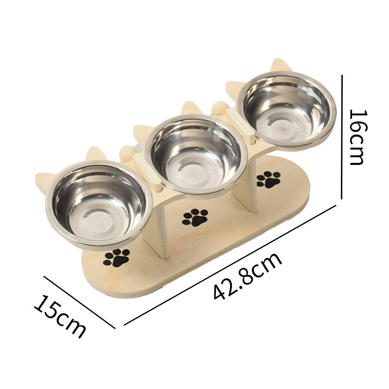 Adjustable Wooden Pet Bowl Rack Feeding Station