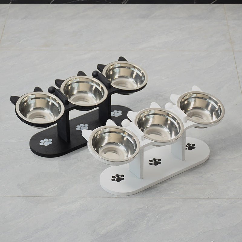 Adjustable Wooden Pet Bowl Rack Feeding Station