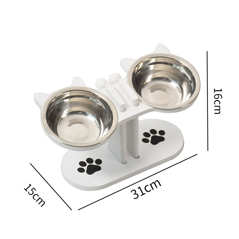Adjustable Wooden Pet Bowl Rack Feeding Station