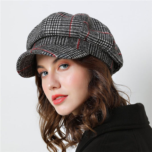 Adjustable Wool Plaid Beret Hat