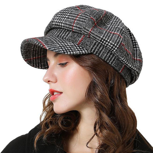 Adjustable Wool Plaid Beret Hat