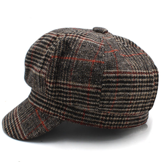 Adjustable Wool Plaid Beret Hat