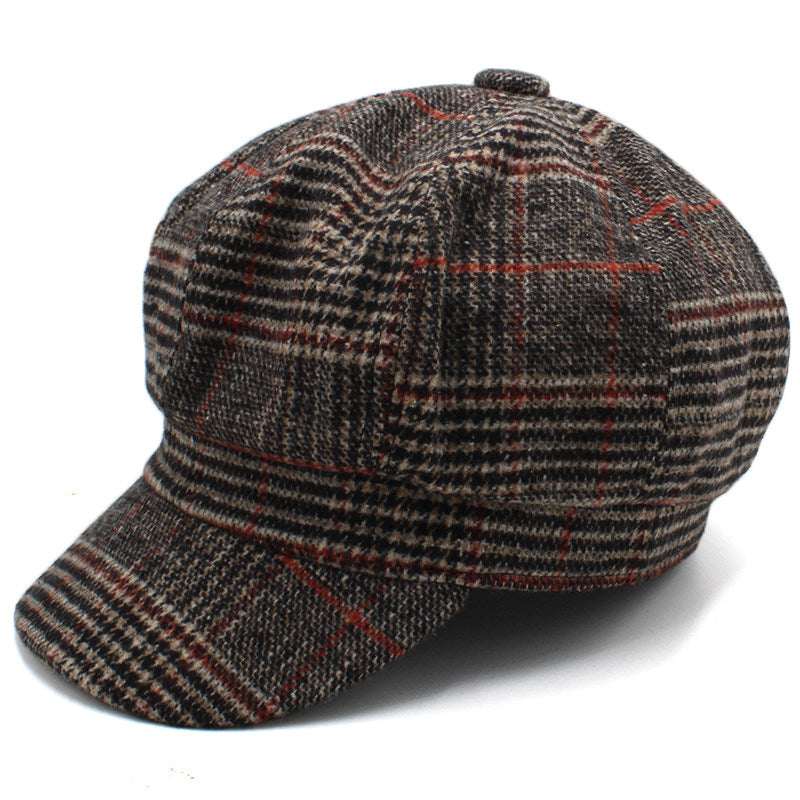 Adjustable Wool Plaid Beret Hat