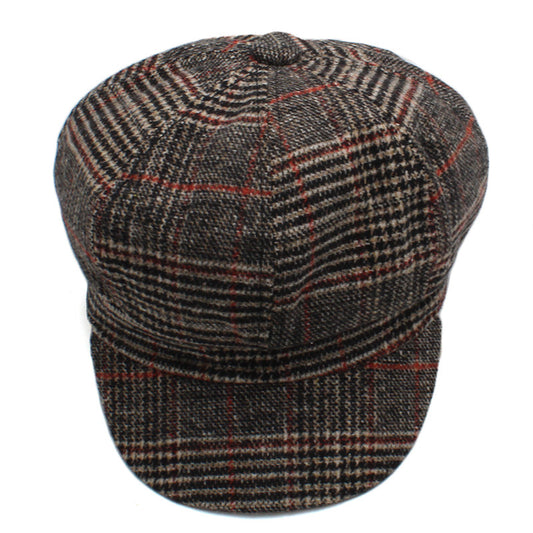 Adjustable Wool Plaid Beret Hat